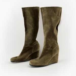 Gianni Bini Reese Olive Green Suede Wedge Boots Size 7